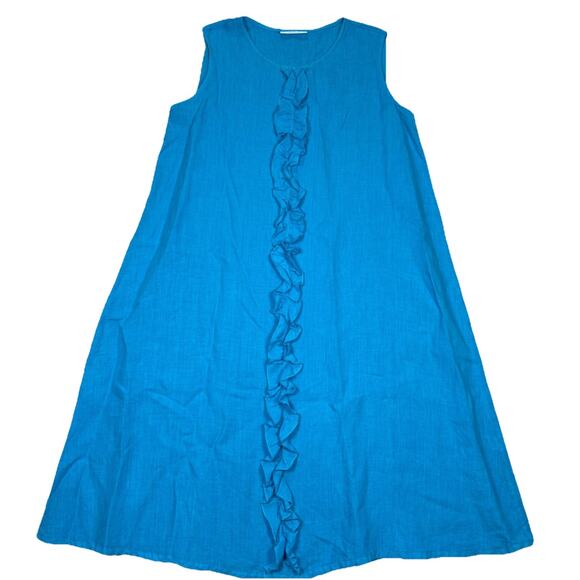 Bryn Walker Blue Ruffle Oversized Lagenlook Linen Midi Dress Womens Size Small - Picture 1 of 8